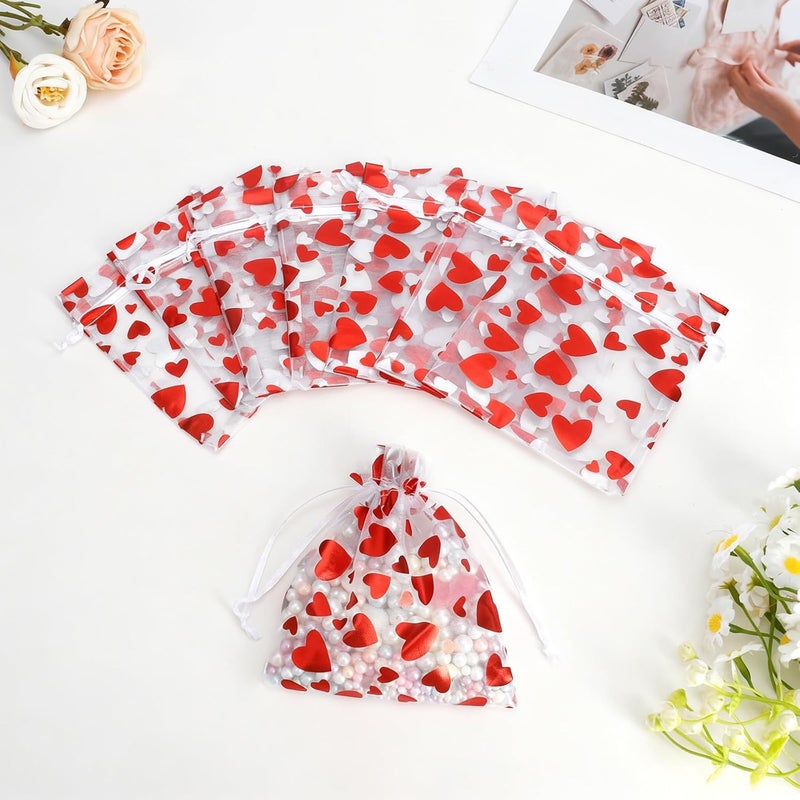 BOEIAC Heart Organza Bags, 50PCS Organza Gift Bag, Drawstring Sheer Mesh Gift Bag 3 x 4 inch, Mesh Jewelry Pouches, Mini Candy Bag for Valentine's Day, Christmas, Mother's Day, Wedding Party Favors - Image 4